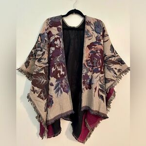 Saachi Anthropologie Floral Wrap Shawl Colors Gypsy Boho Burnout Fringe One Size